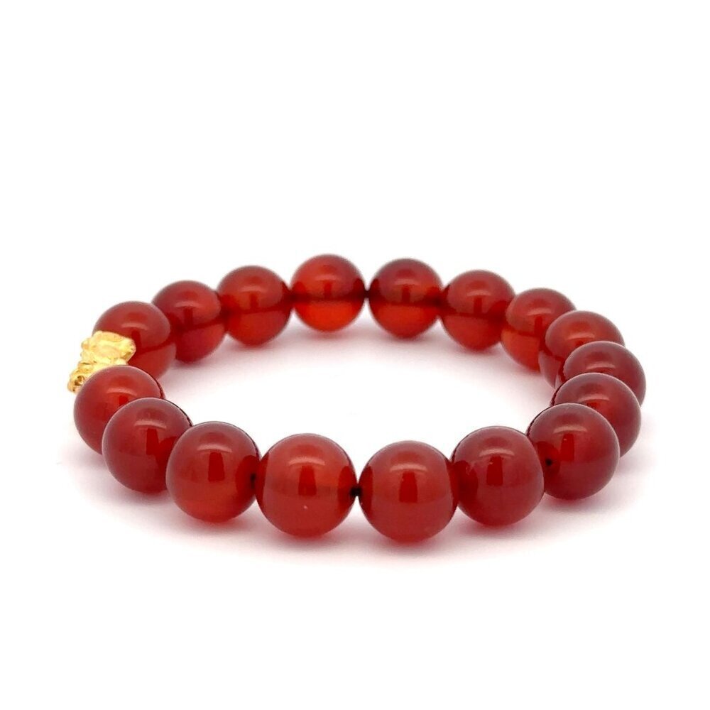 24K Gold Piyao Pixiu Dragon Lucky Charm Bracelet Gemstones Birthstones Carnelian